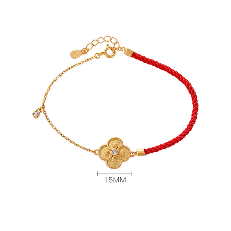 Braccialetto portafortuna in zircone con quadrifoglio e Buddha Stones in argento sterling 925 placcato oro - Image 6