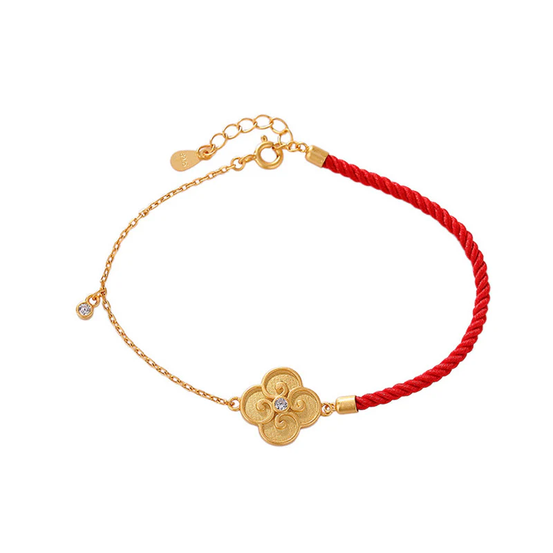 Braccialetto portafortuna in zircone con quadrifoglio e Buddha Stones in argento sterling 925 placcato oro - Image 7