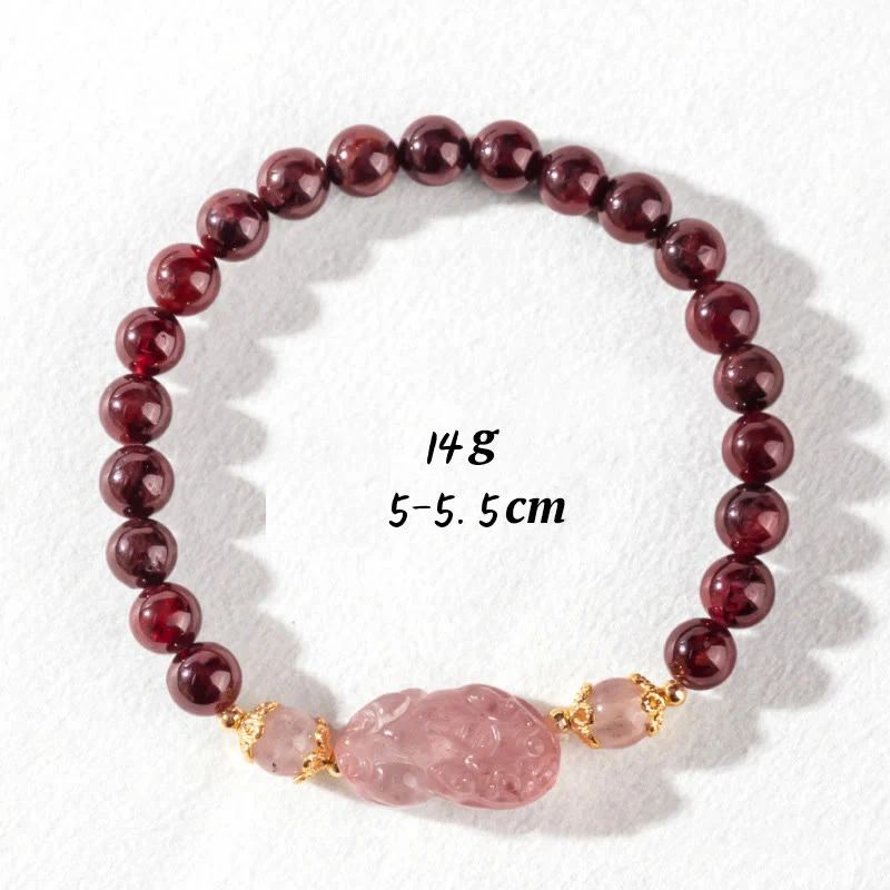 Braccialetto portafortuna Pixiu in quarzo fragola e granato Buddha Stones - Image 10