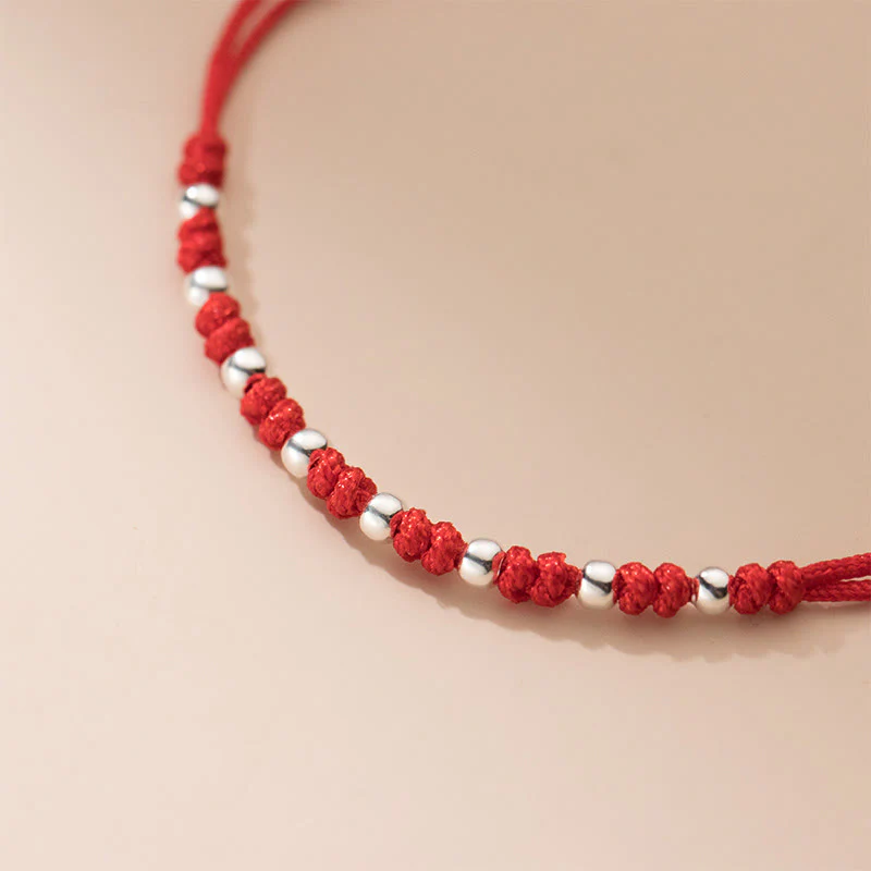 Braccialetto portafortuna regolabile con perline in argento sterling 925 e cordino rosso Buddha Stones - Image 12