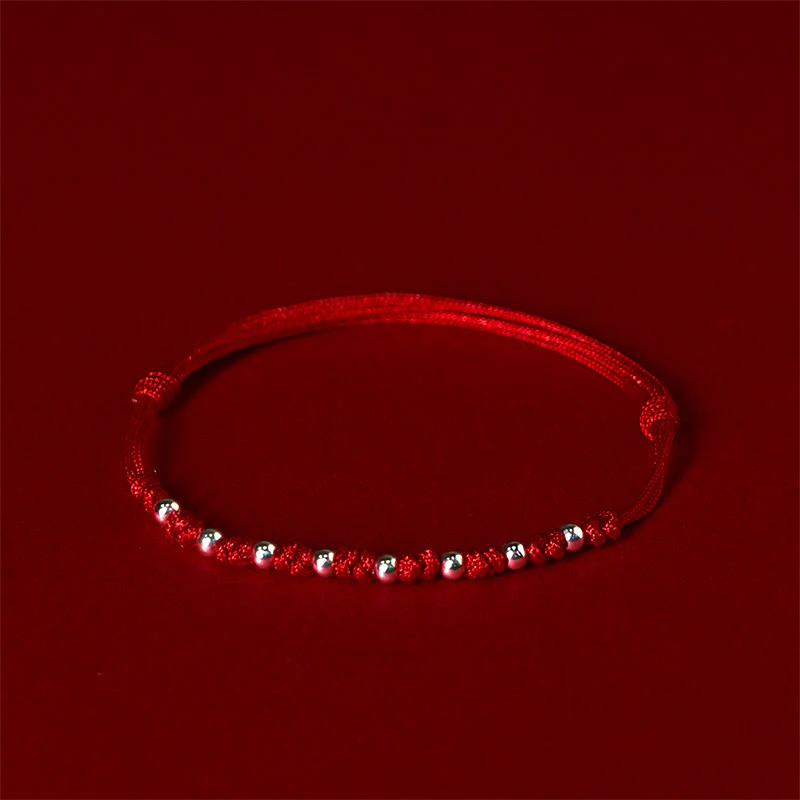 Braccialetto portafortuna regolabile con perline in argento sterling 925 e cordino rosso Buddha Stones - Image 4