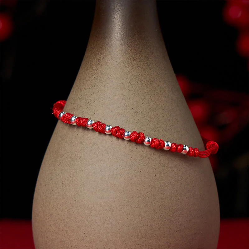 Braccialetto portafortuna regolabile con perline in argento sterling 925 e cordino rosso Buddha Stones - Image 5
