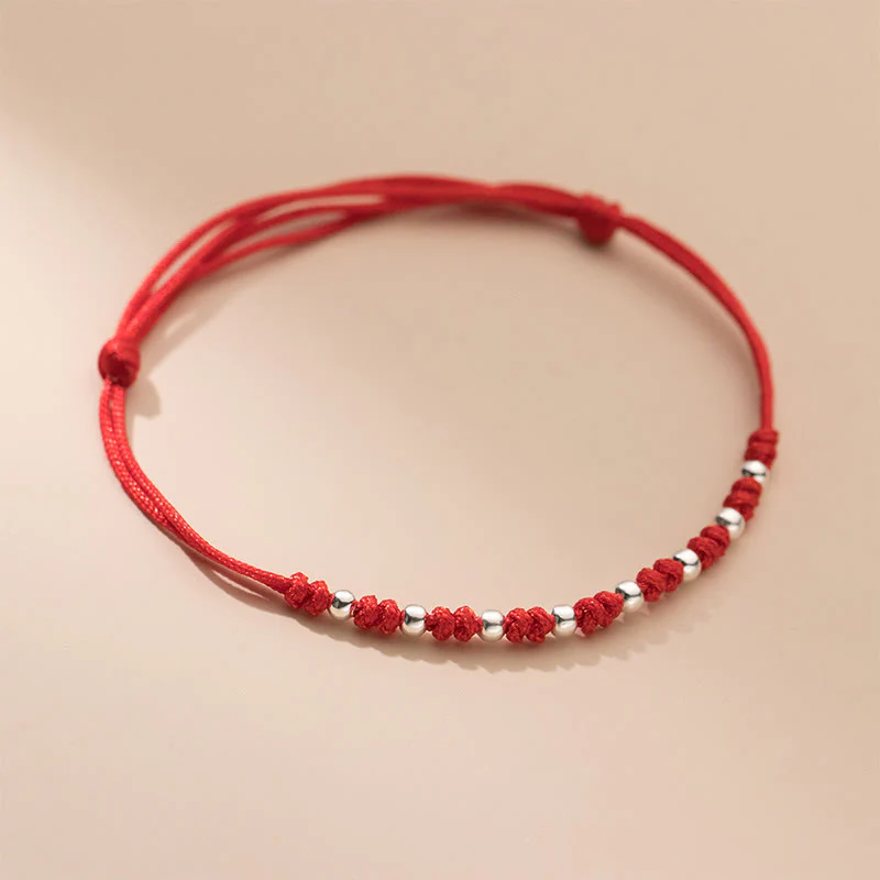 Braccialetto portafortuna regolabile con perline in argento sterling 925 e cordino rosso Buddha Stones - Image 8