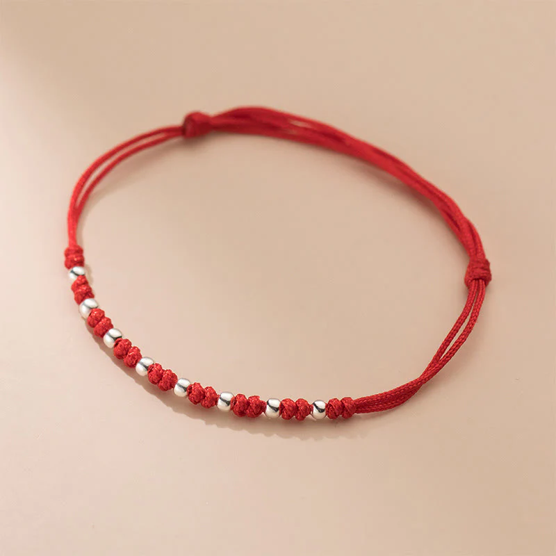 Braccialetto portafortuna regolabile con perline in argento sterling 925 e cordino rosso Buddha Stones - Image 9