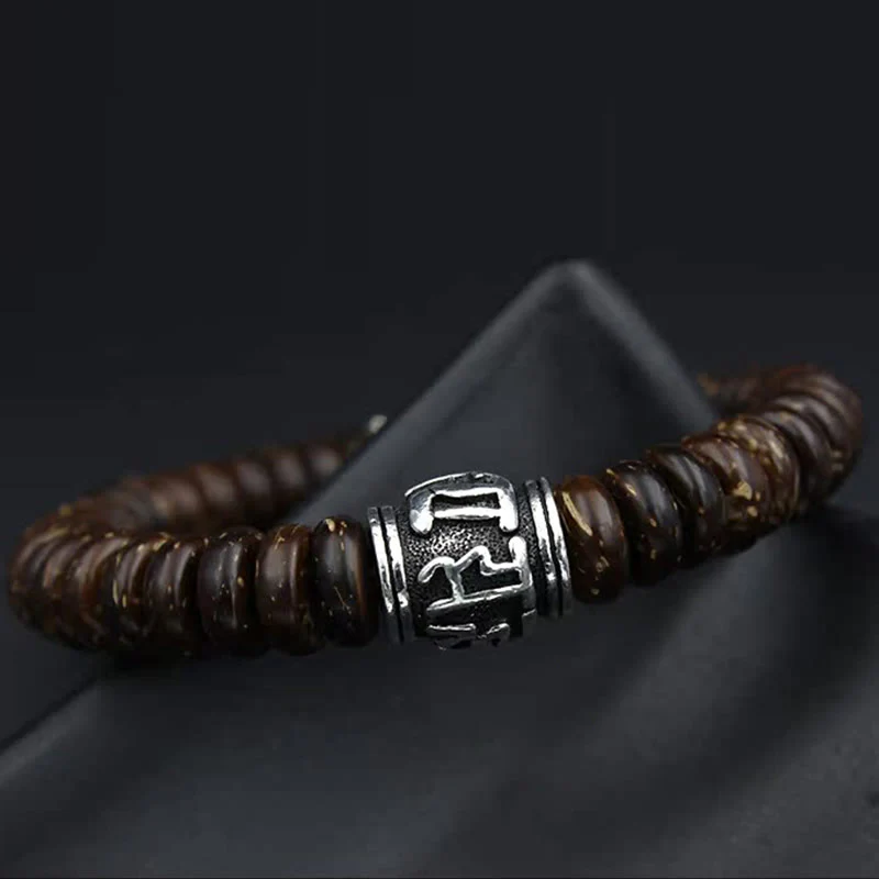Braccialetto positivo Buddha Stones Natural Tibetan Coconut Shell Om Mani Padme Hum - Image 12