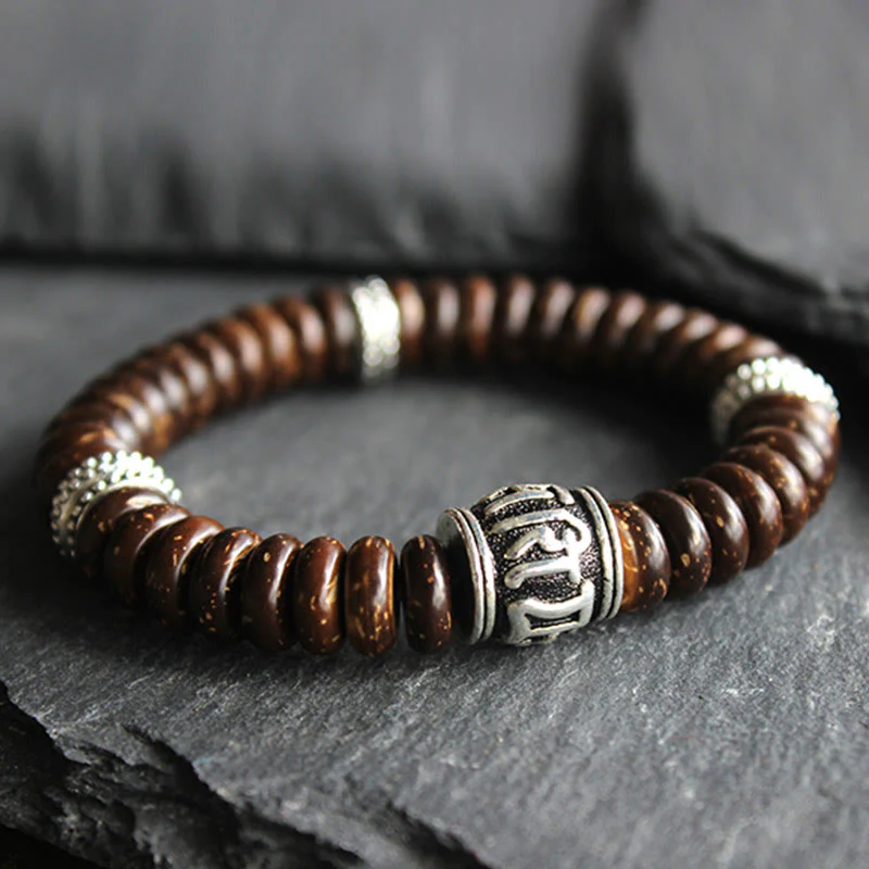 Braccialetto positivo Buddha Stones Natural Tibetan Coconut Shell Om Mani Padme Hum - Image 2