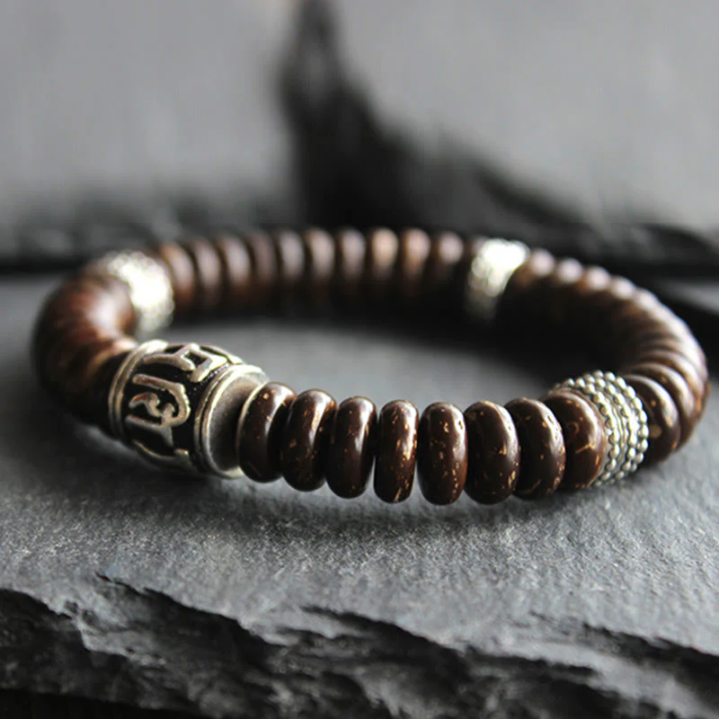 Braccialetto positivo Buddha Stones Natural Tibetan Coconut Shell Om Mani Padme Hum - Image 3