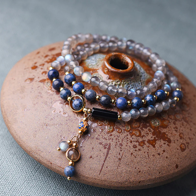 Braccialetto positivo calmante e curativo Buddha Stones, pietra di luna, lazurite e lapislazzuli - Image 8