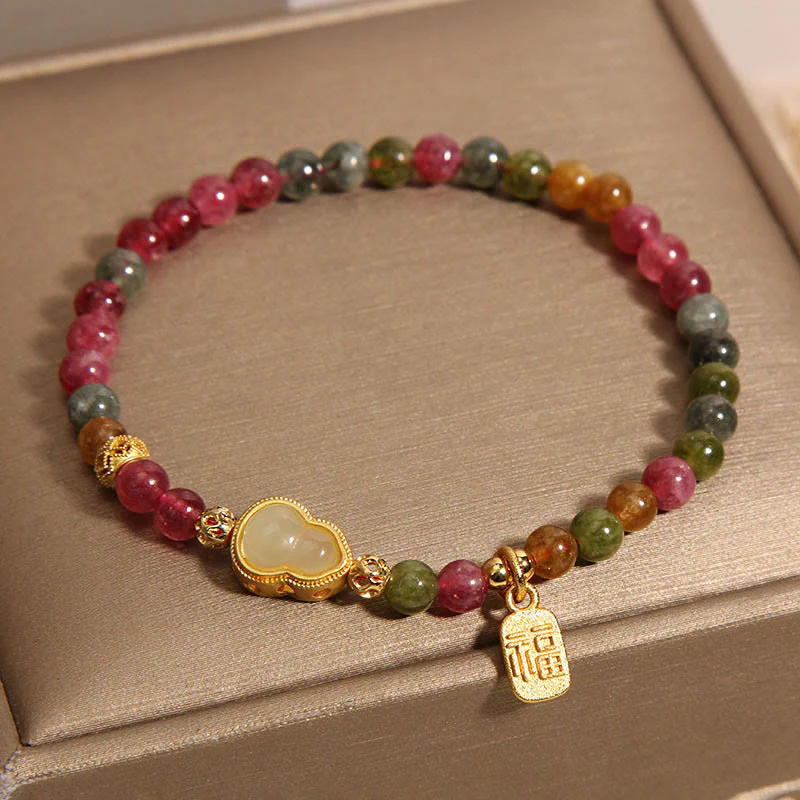 Braccialetto positivo con carattere Fu in pietra colorata e tormalina Buddha Stones - Image 4