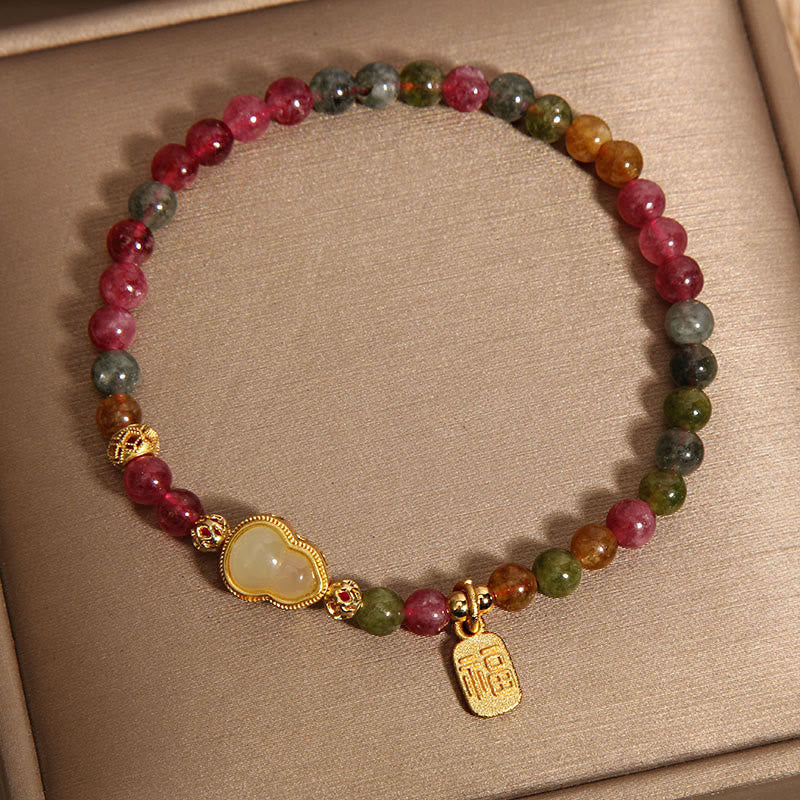 Braccialetto positivo con carattere Fu in pietra colorata e tormalina Buddha Stones - Image 5