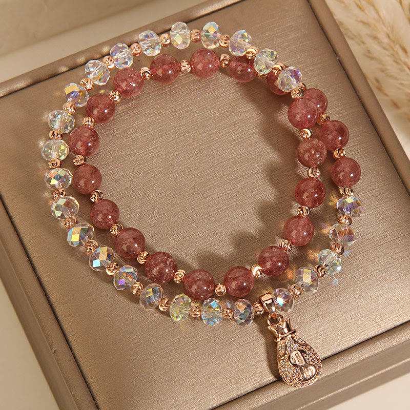 Braccialetto positivo con ciondolo a forma di borsa per soldi in cristallo bianco e quarzo fragola Buddha Stones - Image 9