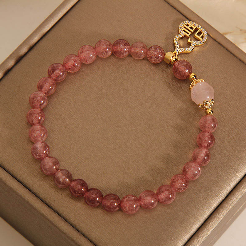 Braccialetto positivo con ciondolo a forma di carattere Fu di zucca e quarzo fragola Buddha Stones - Image 13