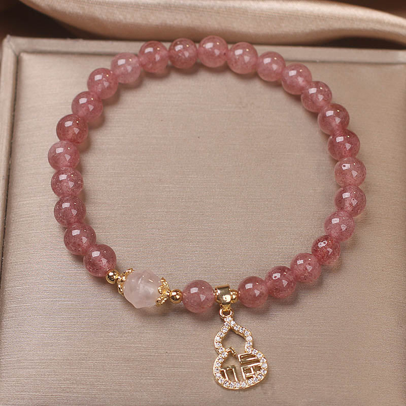 Braccialetto positivo con ciondolo a forma di carattere Fu di zucca e quarzo fragola Buddha Stones - Image 2