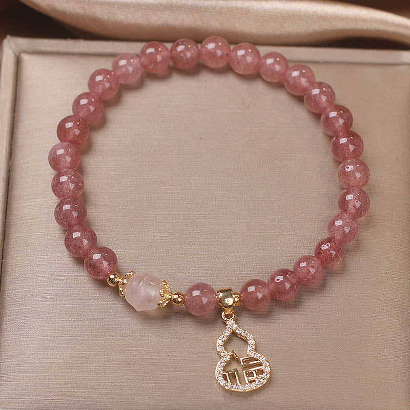 Braccialetto positivo con ciondolo a forma di carattere Fu di zucca e quarzo fragola Buddha Stones - Image 7