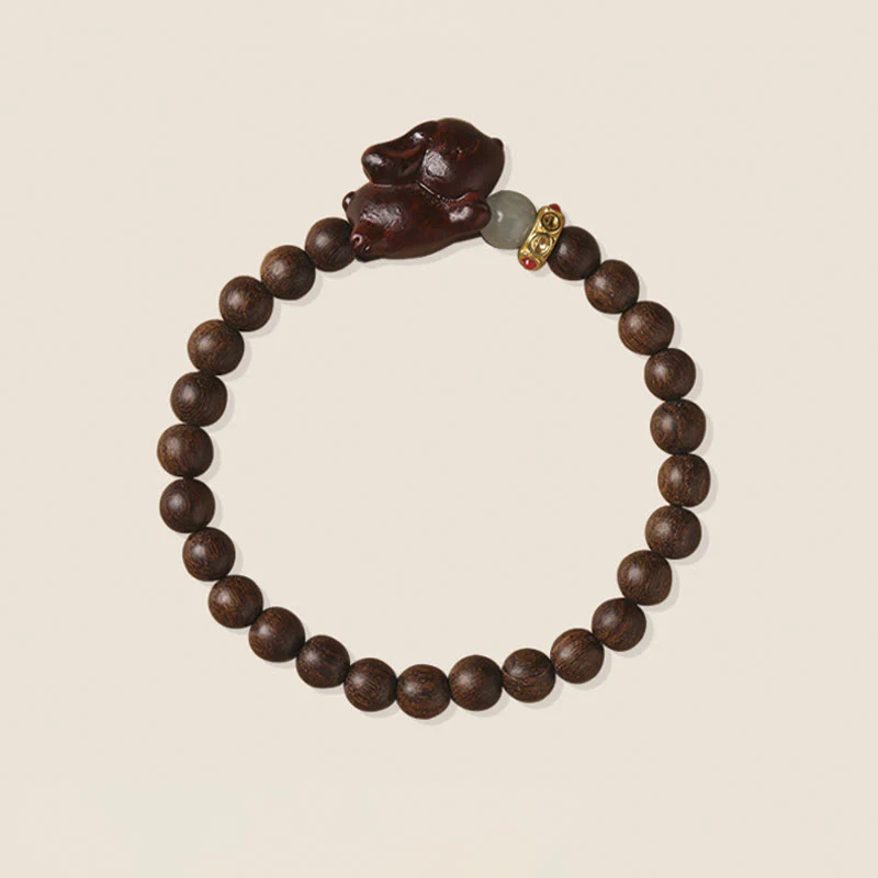 Braccialetto positivo con coniglio carino in legno di sandalo verde e oro Buddha Stones - Image 8