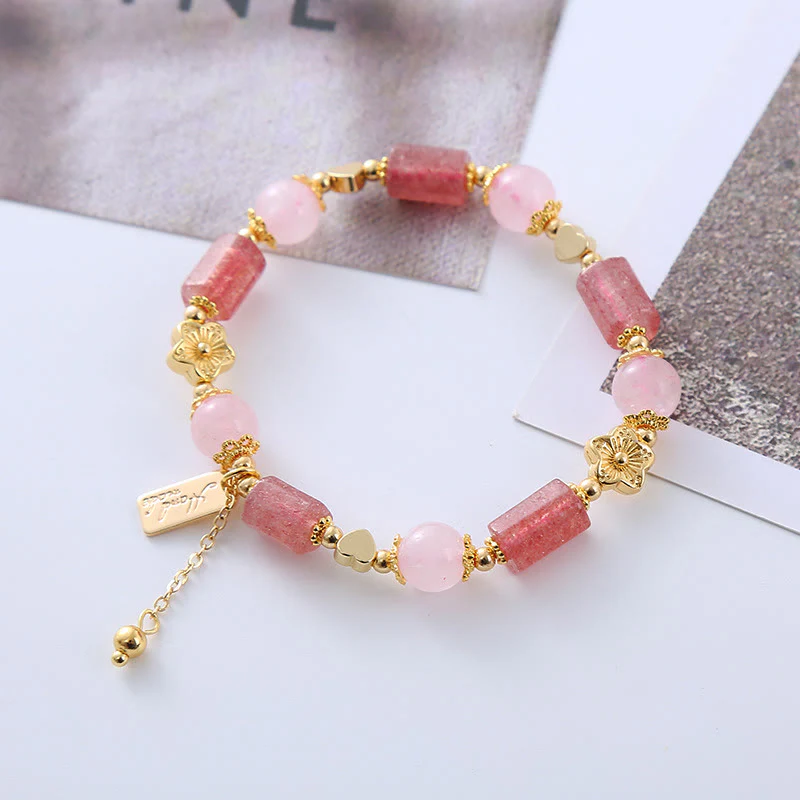 Braccialetto positivo con cuore di amore di cristallo rosa di quarzo fragola Buddha Stones - Image 4