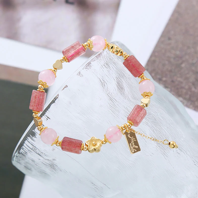 Braccialetto positivo con cuore di amore di cristallo rosa di quarzo fragola Buddha Stones - Image 5