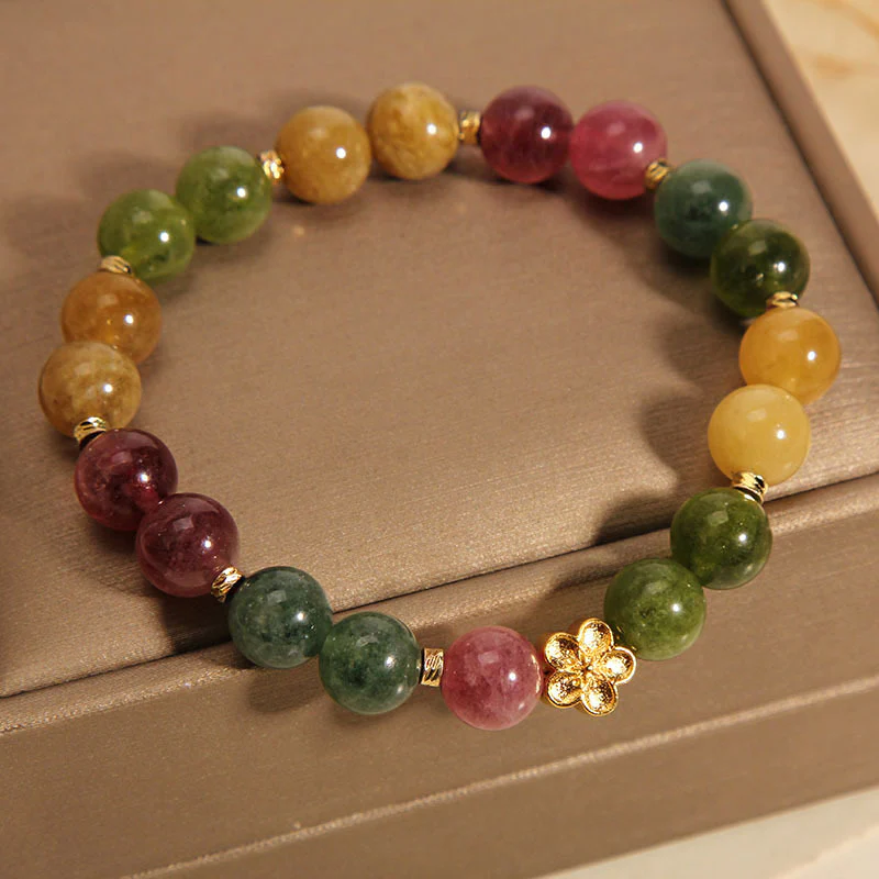 Braccialetto positivo con fiore dorato in tormalina colorata naturale Buddha Stones - Image 2