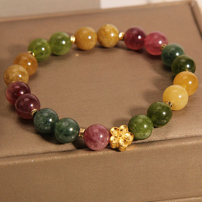 Braccialetto positivo con fiore dorato in tormalina colorata naturale Buddha Stones - Image 3