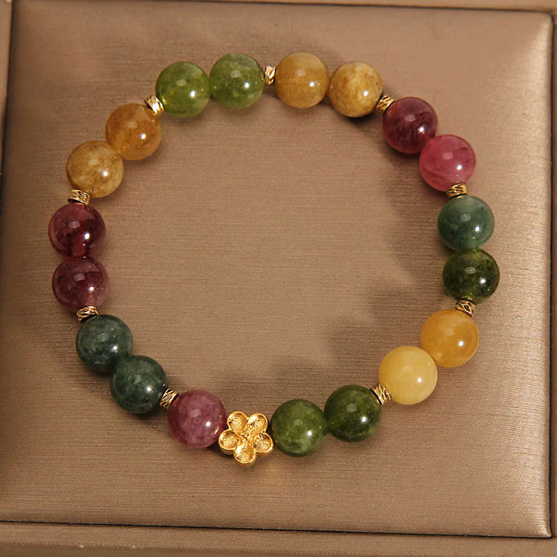 Braccialetto positivo con fiore dorato in tormalina colorata naturale Buddha Stones - Image 4
