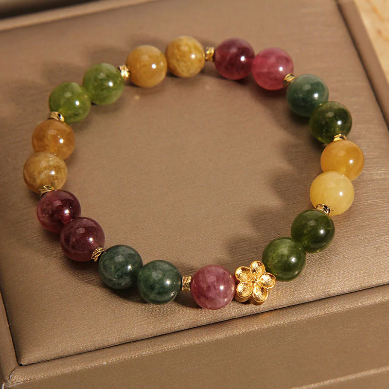 Braccialetto positivo con fiore dorato in tormalina colorata naturale Buddha Stones - Image 5