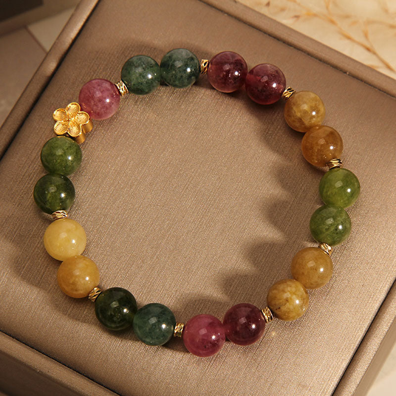 Braccialetto positivo con fiore dorato in tormalina colorata naturale Buddha Stones - Image 6