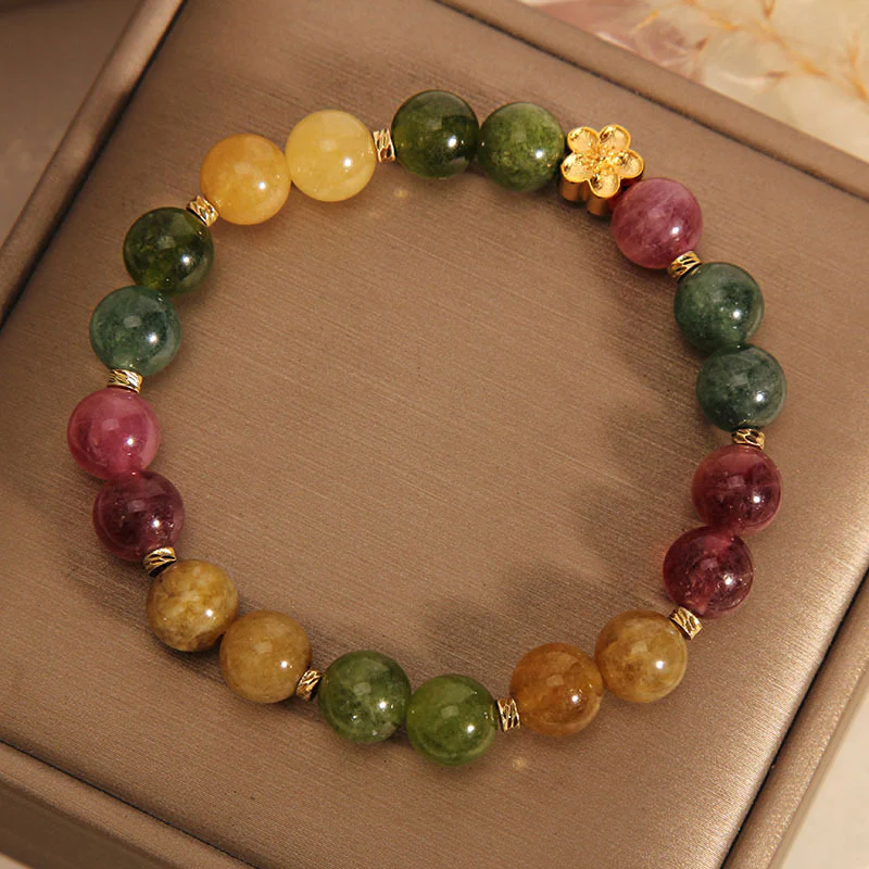 Braccialetto positivo con fiore dorato in tormalina colorata naturale Buddha Stones - Image 7