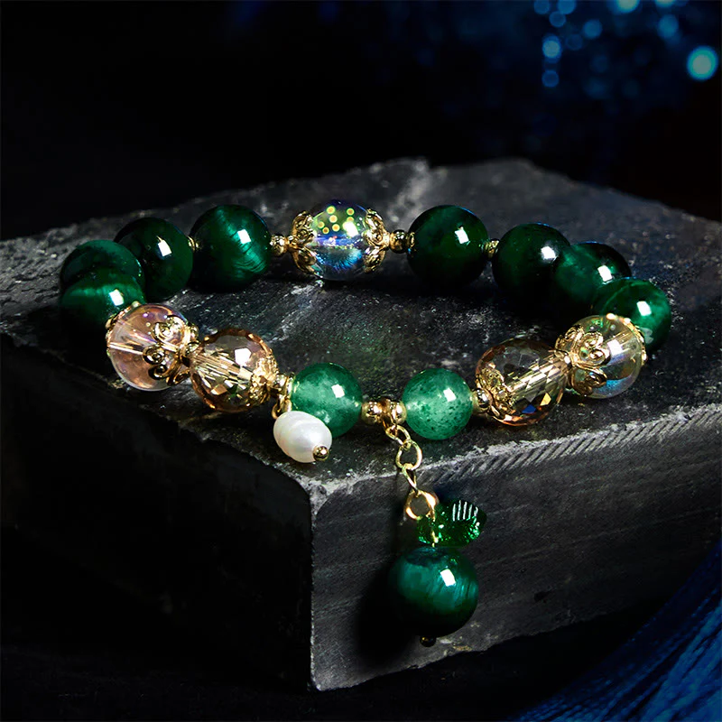 Braccialetto positivo con perline di occhio di tigre verde naturale Buddha Stones Green Leaf