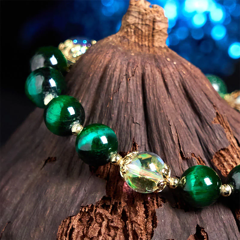 Braccialetto positivo con perline di occhio di tigre verde naturale Buddha Stones Green Leaf - Image 3