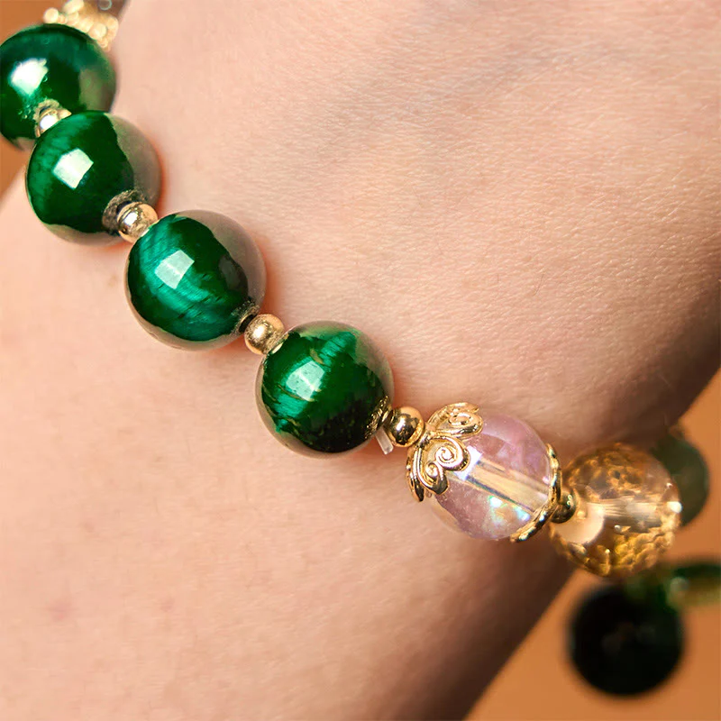 Braccialetto positivo con perline di occhio di tigre verde naturale Buddha Stones Green Leaf - Image 4