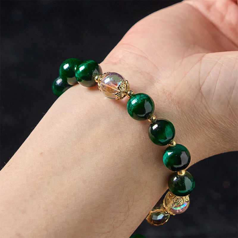 Braccialetto positivo con perline di occhio di tigre verde naturale Buddha Stones Green Leaf - Image 7