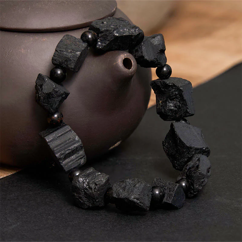 Braccialetto positivo con pietra irregolare in tormalina nera Buddha Stones - Image 2