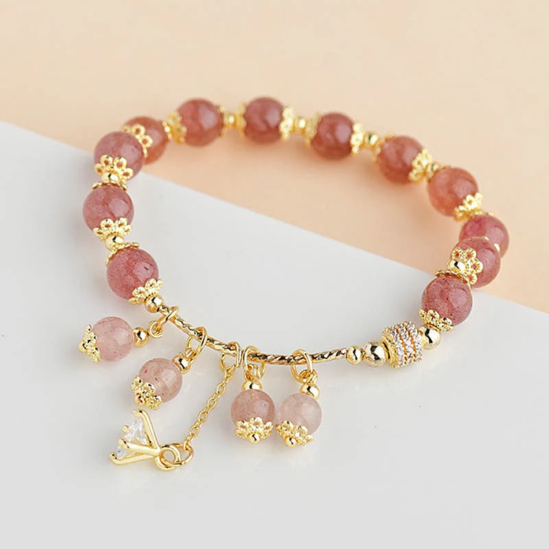Braccialetto positivo di guarigione di cristallo di quarzo fragola naturale Buddha Stones Zircone - Image 2