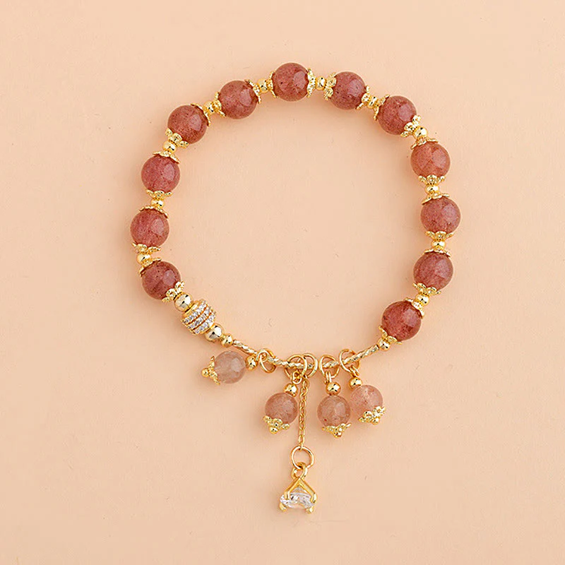 Braccialetto positivo di guarigione di cristallo di quarzo fragola naturale Buddha Stones Zircone - Image 3