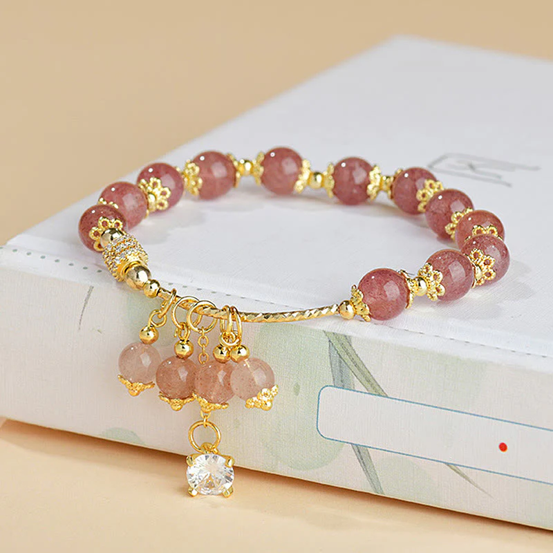 Braccialetto positivo di guarigione di cristallo di quarzo fragola naturale Buddha Stones Zircone - Image 4