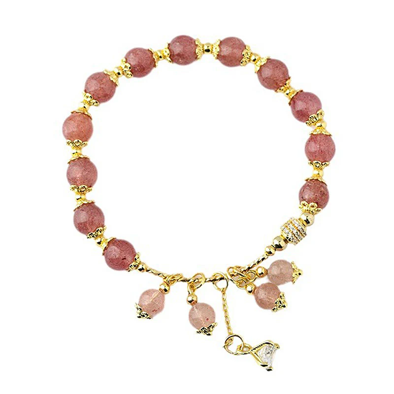 Braccialetto positivo di guarigione di cristallo di quarzo fragola naturale Buddha Stones Zircone - Image 7