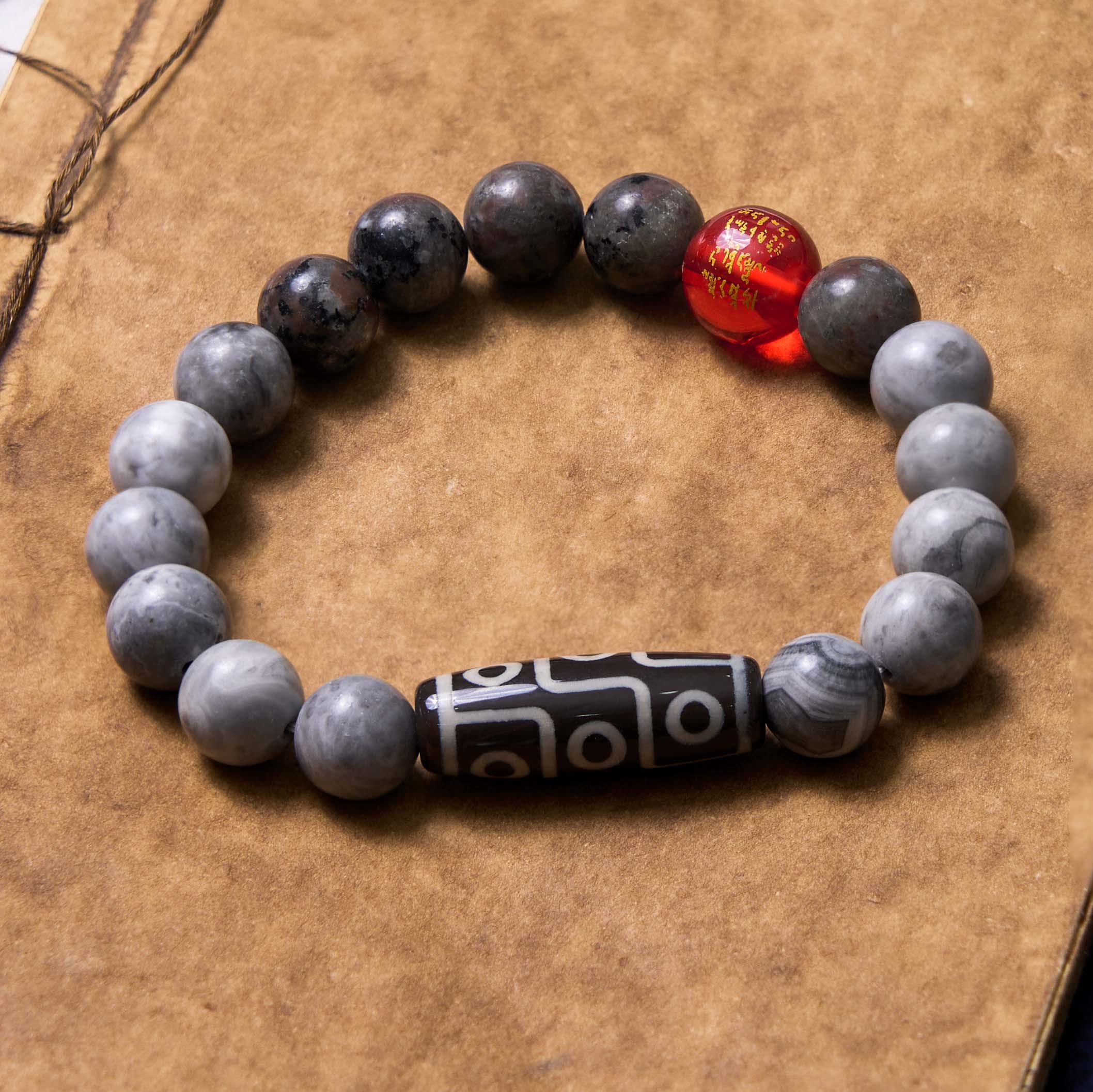 Braccialetto positivo in Buddha Stones Tibetano con nove occhi Dzi Bead Picasso Jasper - Image 4