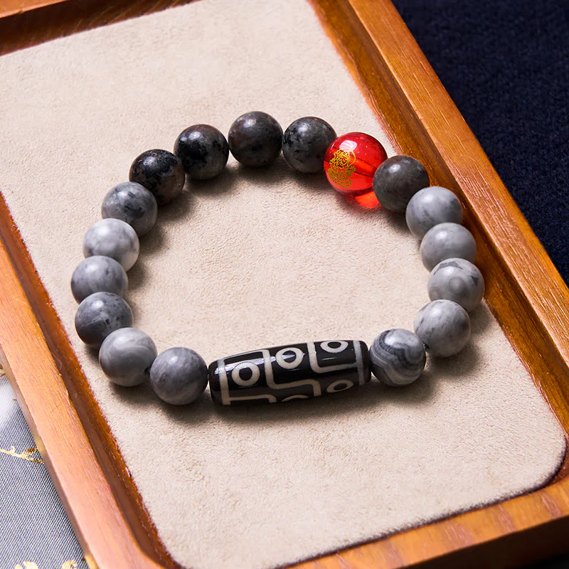 Braccialetto positivo in Buddha Stones Tibetano con nove occhi Dzi Bead Picasso Jasper - Image 5