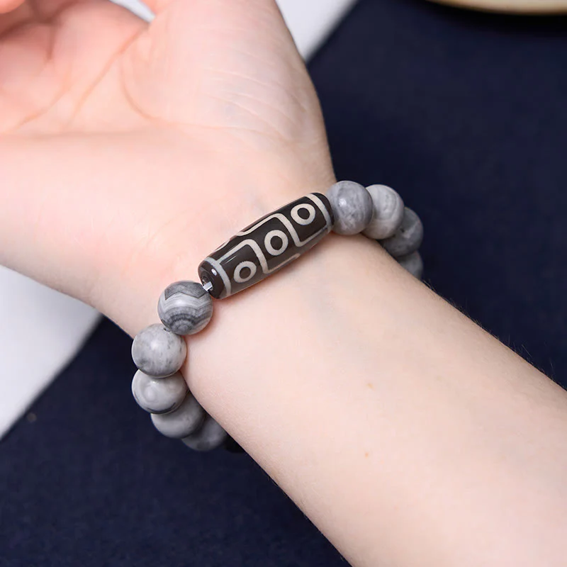 Braccialetto positivo in Buddha Stones Tibetano con nove occhi Dzi Bead Picasso Jasper - Image 7