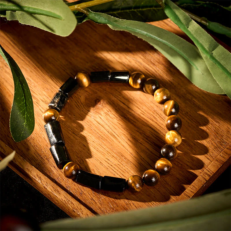 Braccialetto positivo in occhio di tigre con tormalina nera naturale Buddha Stones - Image 2