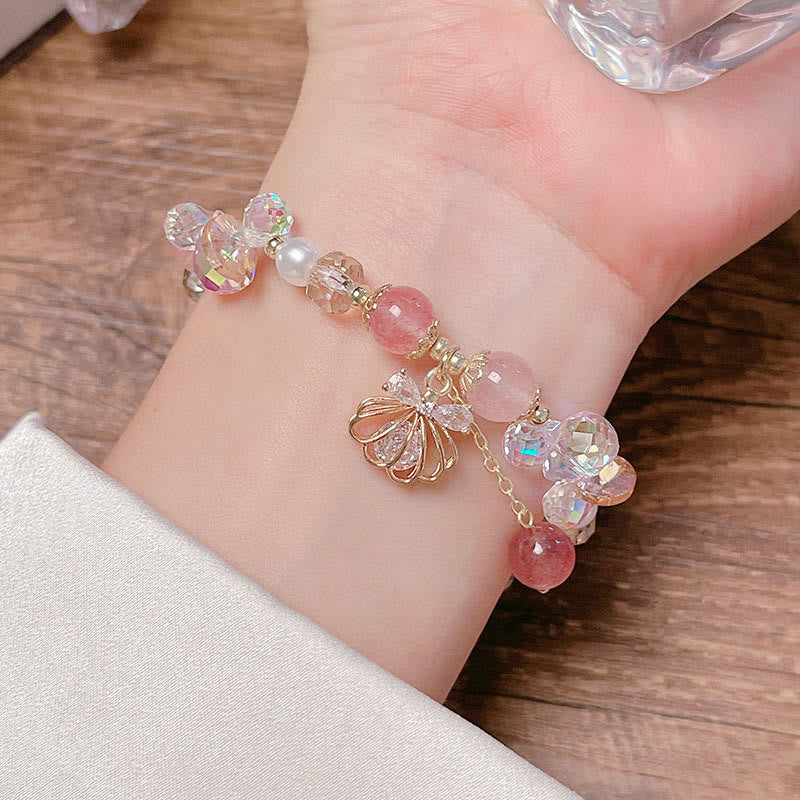 Braccialetto positivo in perle di quarzo fragola naturale Buddha Stones - Image 11