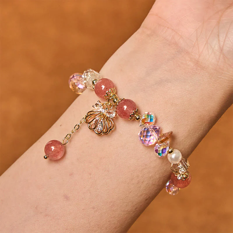 Braccialetto positivo in perle di quarzo fragola naturale Buddha Stones - Image 3