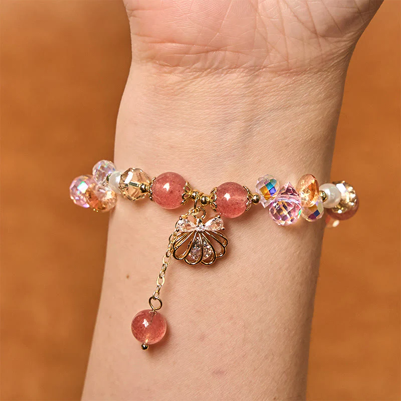 Braccialetto positivo in perle di quarzo fragola naturale Buddha Stones - Image 4