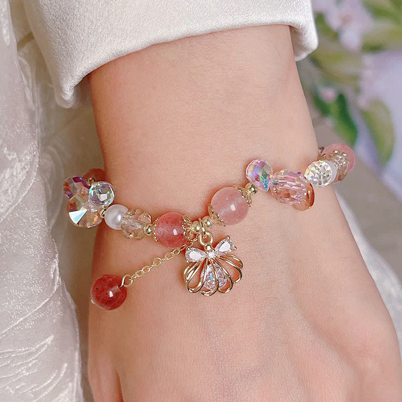 Braccialetto positivo in perle di quarzo fragola naturale Buddha Stones - Image 9