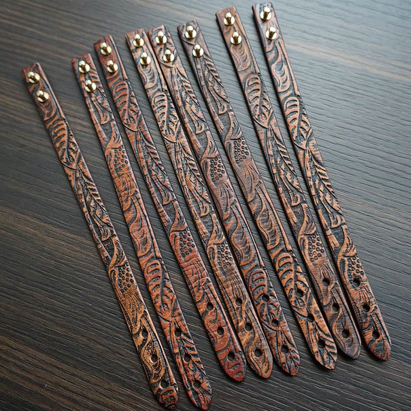 Braccialetto regolabile con fibbia in pelle stampata vintage Buddha Stones - Image 14