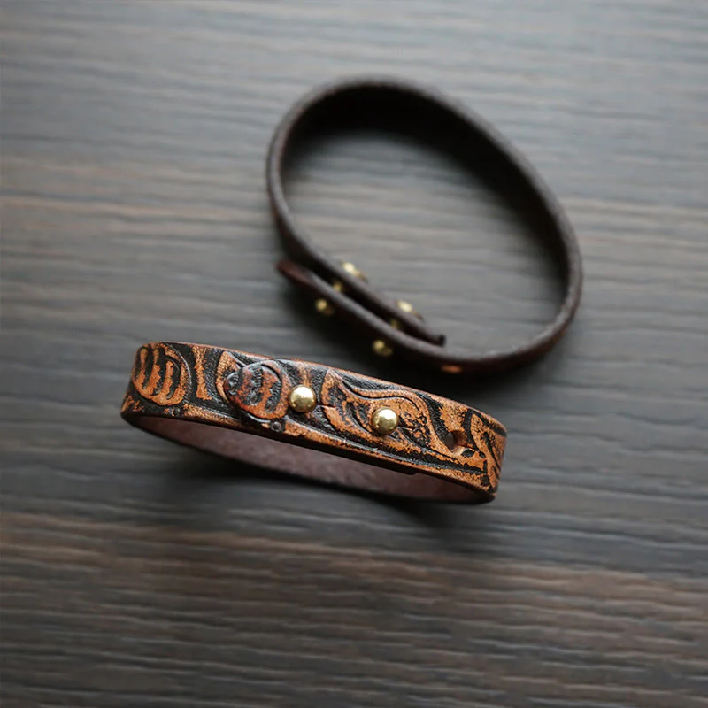 Braccialetto regolabile con fibbia in pelle stampata vintage Buddha Stones - Image 3