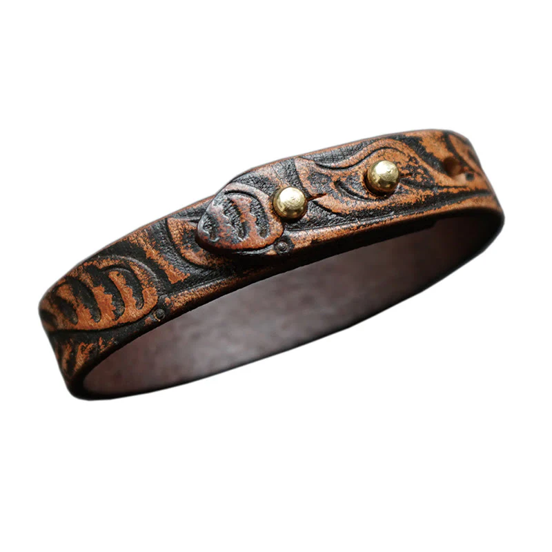 Braccialetto regolabile con fibbia in pelle stampata vintage Buddha Stones - Image 4