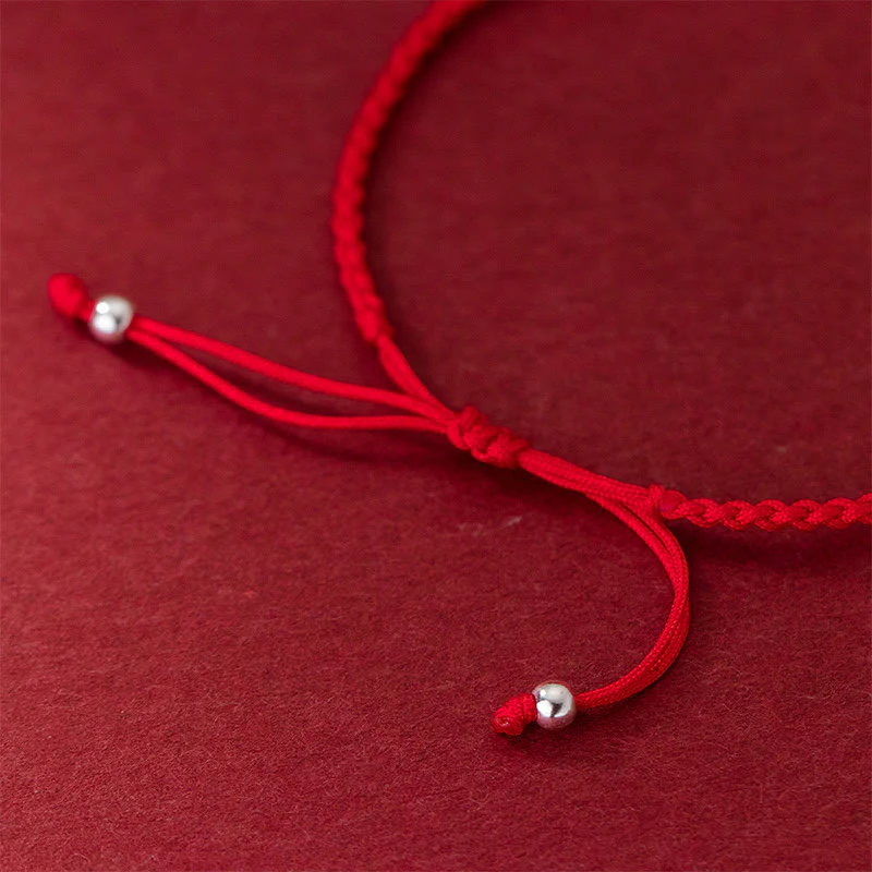 Braccialetto retrò in argento sterling 925 con quadrifoglio e perle portafortuna, cordino rosso Buddha Stones - Image 5