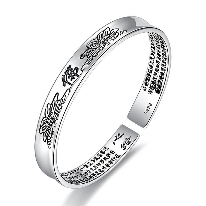 Braccialetto rigido in rame con polsino in stile Sutra del cuore, Mantra Lotus Peace