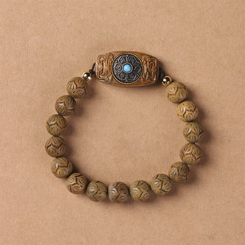 Braccialetto rilassante Om Mani Padme Hum in legno di sandalo verde e legno di ebano e sandalo Buddha Stones - Image 2